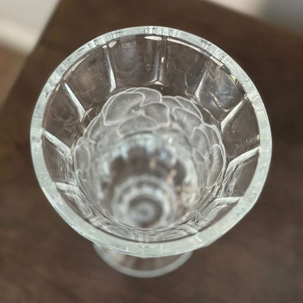 Clear Depression Glass Footed Vase‎ Frosted Floral Pedestal Base Table Decor